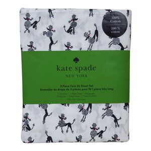 Kate Spade New York 3 Piece Twin XL Sheet Set Dancing Poodles Cotton Black White